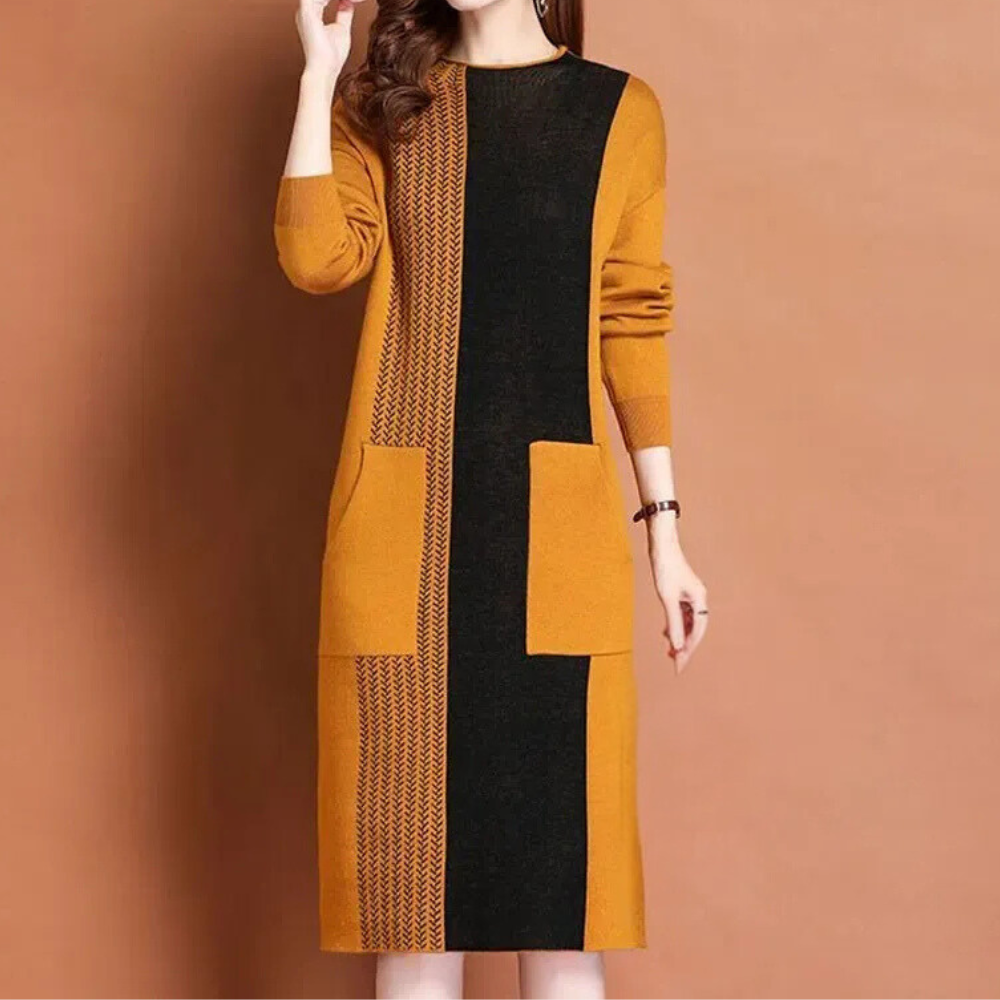 THEADORA - Robe Tricotée Élégante à Col Semi-Roulé pour Femmes