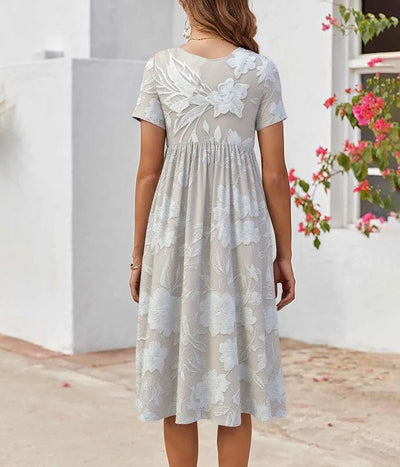Amélie – Robe Midi Classique avec Imprimé & Poches Latérales
