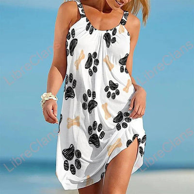 Robe décontractée femme – Sans manches – Coupe fluide – Imprimé ludique – Tissu respirant