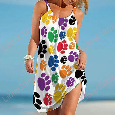 Robe décontractée femme – Sans manches – Coupe fluide – Imprimé ludique – Tissu respirant