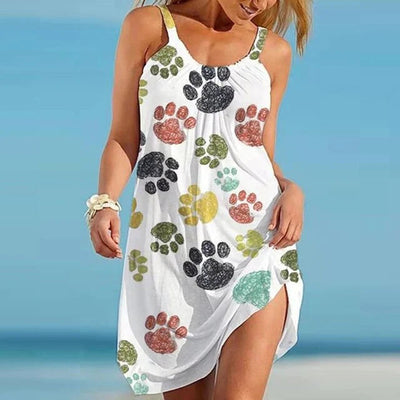 Robe décontractée femme – Sans manches – Coupe fluide – Imprimé ludique – Tissu respirant