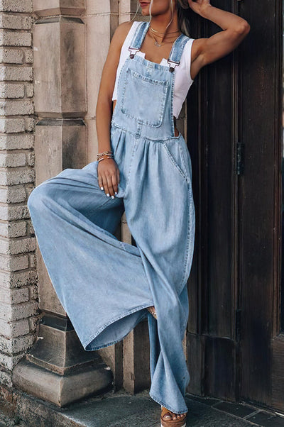 Combinaison femme – Coupe décontractée – Jambes larges – Look denim – Poche utilitaire
