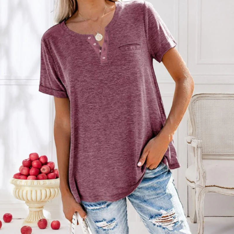 Henley | Top ample - T-shirt décontracté avec boutons