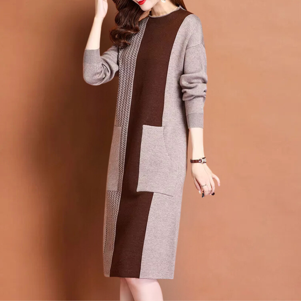 THEADORA - Robe Tricotée Élégante à Col Semi-Roulé pour Femmes
