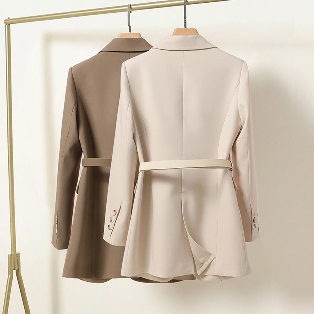 Blazer femme – Coupe décontractée – Taille cintrée – Ceinture boucle métal – Une boutonnière