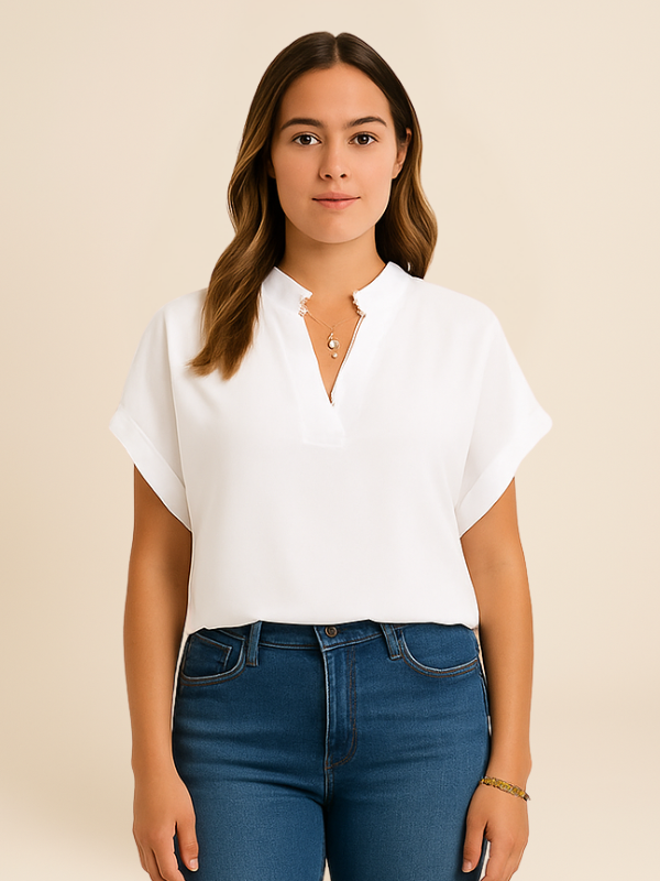 Blouse Élégante | Col Fendu | Légèreté Moderne