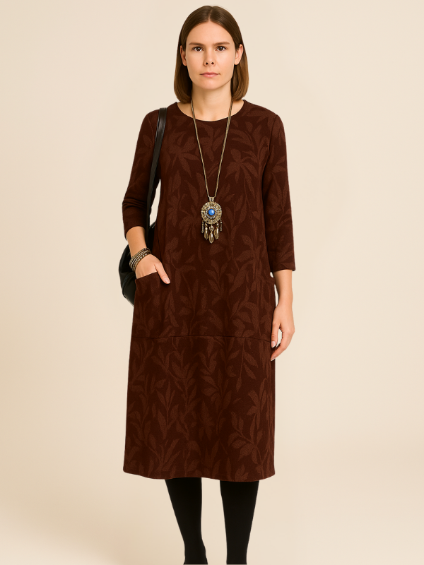 Robe Décontractée en Maille | Motif Végétal | Style Élégant