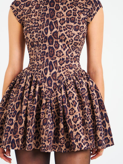 Robe bouffante dos nu à imprimé guépard