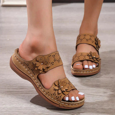 Malia - Sandales pour femmes avec imprimé floral confortable et talon compensé