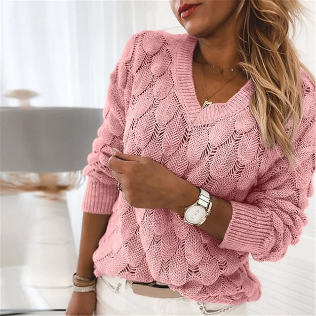 Pull Col V Élégant En Coton