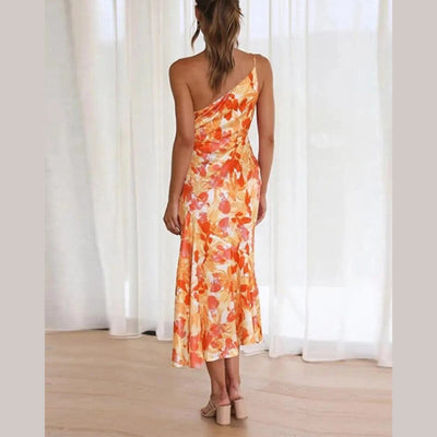 Serena - Robe longue asymétrique à motif floral