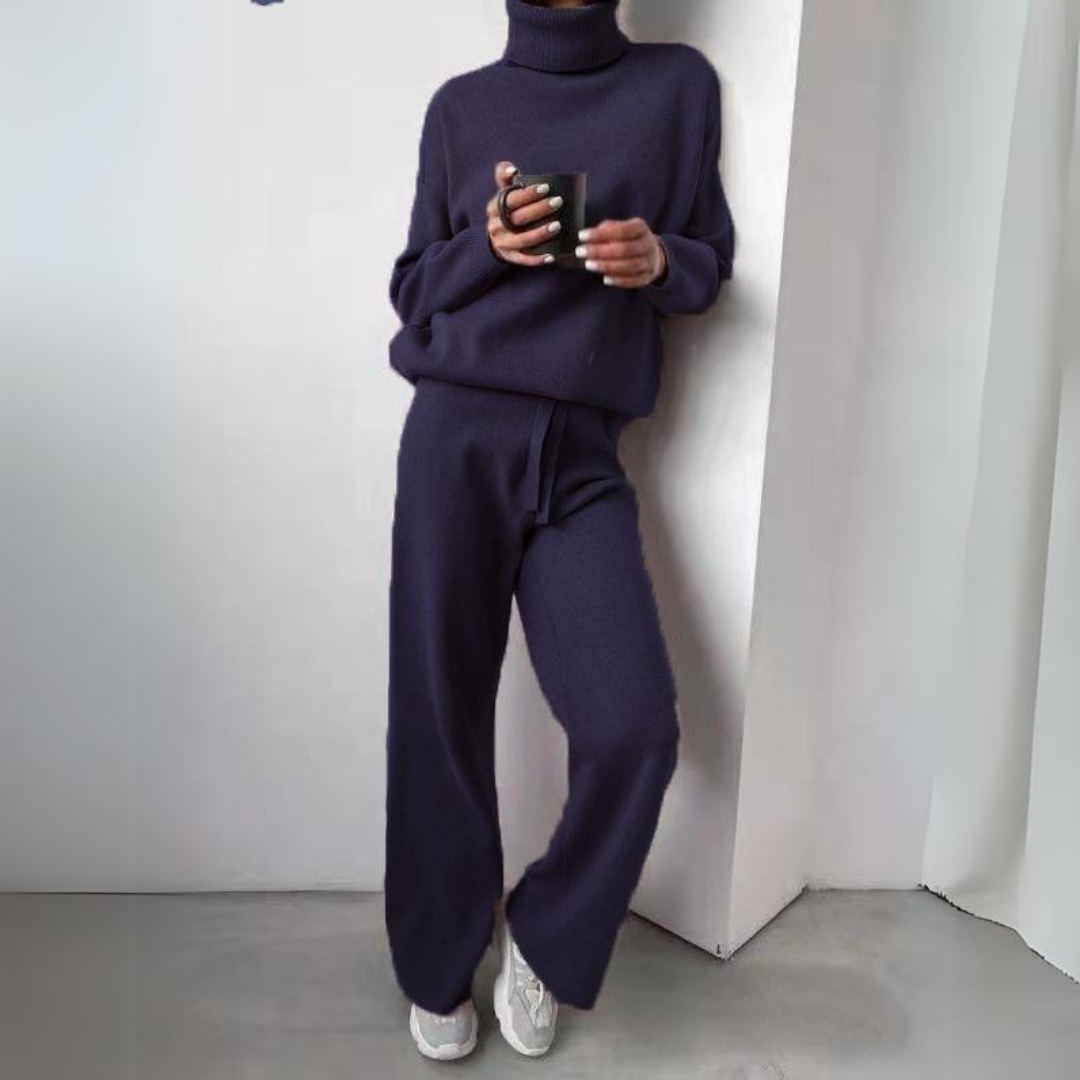 Clara™ - Ensemble confortable de 2 pièces avec pull à col roulé et pantalon long