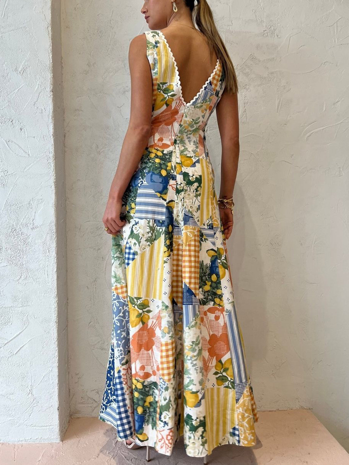 Robe Longue Patchwork Coloré | Élégance Estivale | Légère et Fluide