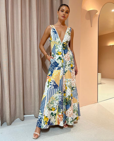 Robe Longue Patchwork Coloré | Élégance Estivale | Légère et Fluide