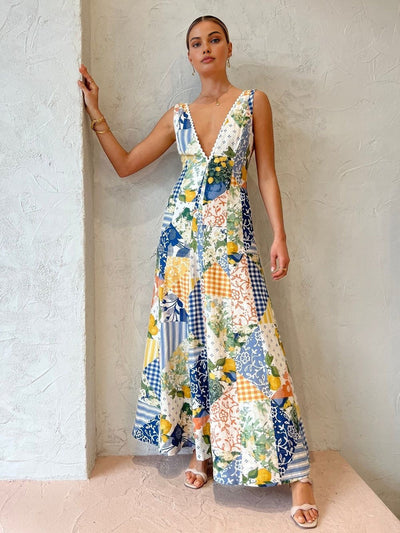 Robe Longue Patchwork Coloré | Élégance Estivale | Légère et Fluide
