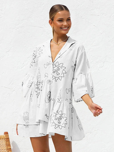 Robe courte oversize avec imprimé soleil