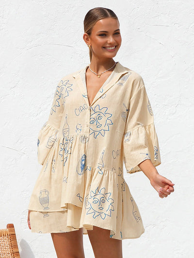 Robe courte oversize avec imprimé soleil