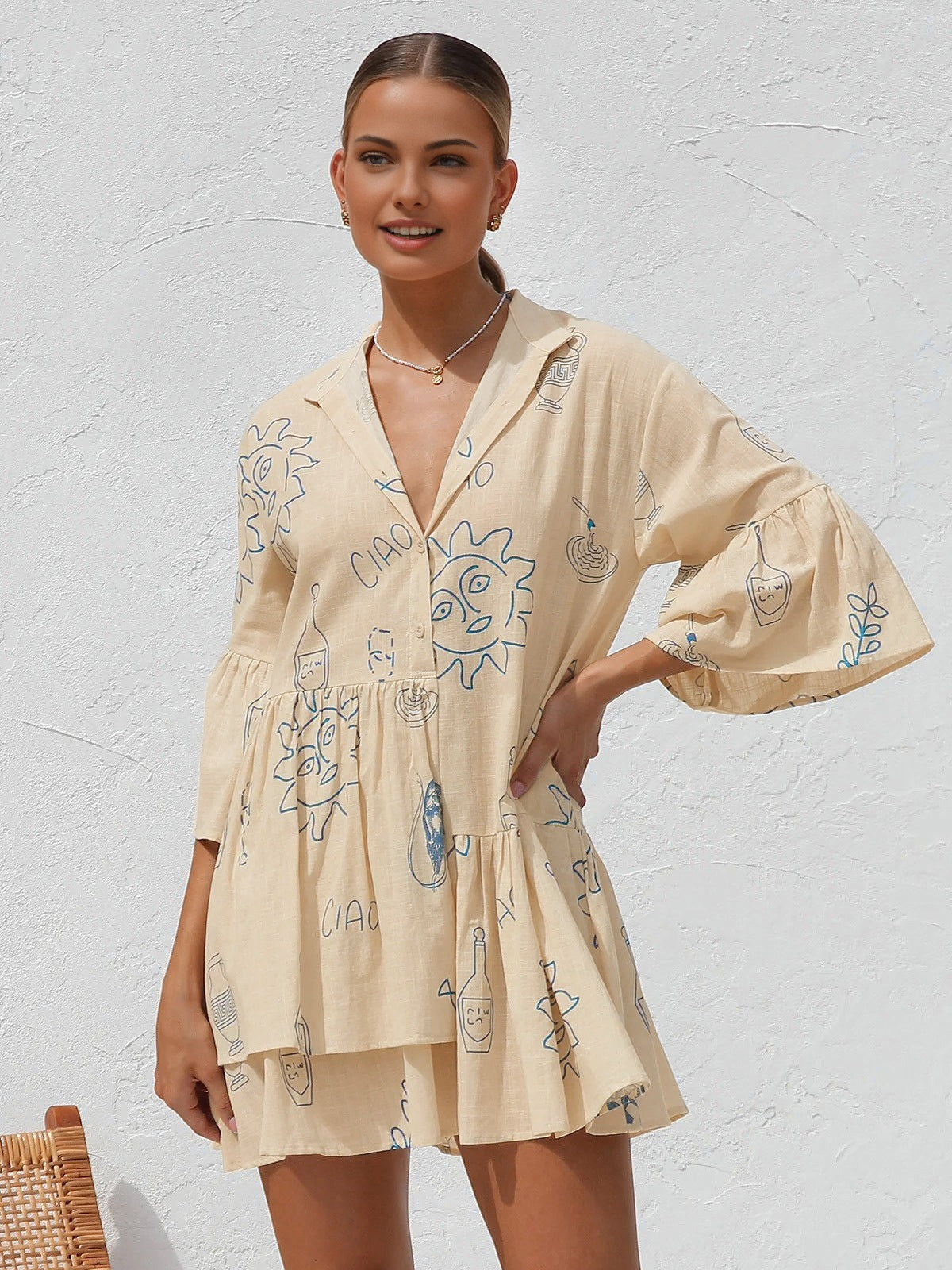 Robe courte oversize avec imprimé soleil