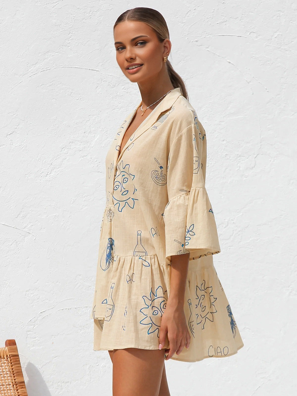 Robe courte oversize avec imprimé soleil