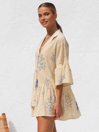 Robe courte oversize avec imprimé soleil