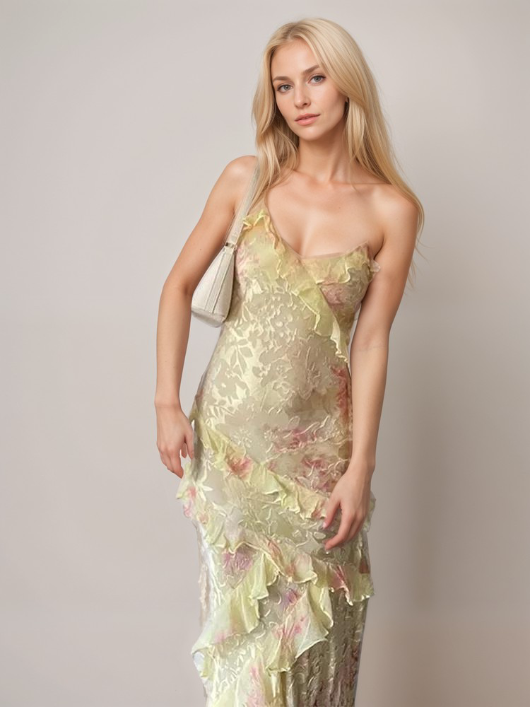 Robe Longue à Volants Multicolore | Élégance Estivale | Légère et Féminine
