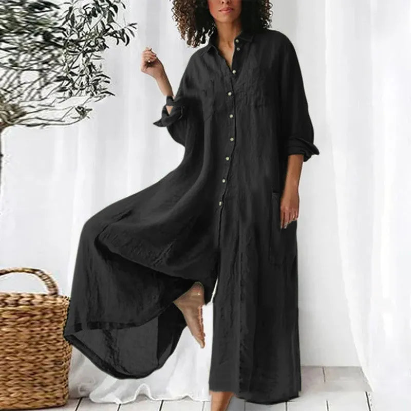 Combinaison femme – Coupe oversize – Tissu respirant – Longue – Boutonnée avec poches