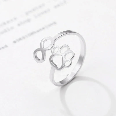 Bague Infinity Ajustable en Argent et Or avec Motif d'Empreinte de Patte – AYLA