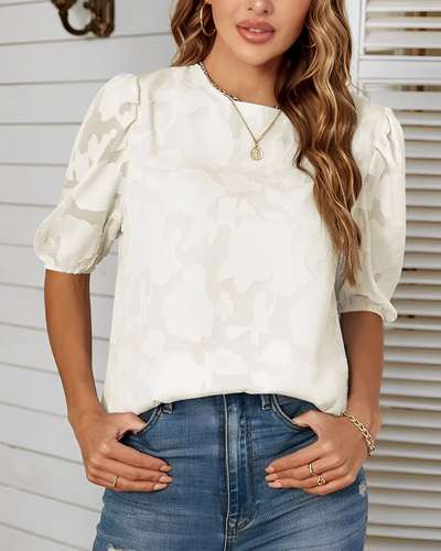 Chemisier pour femmes - Modèle semi-transparent avec manches bouffantes et relief floral