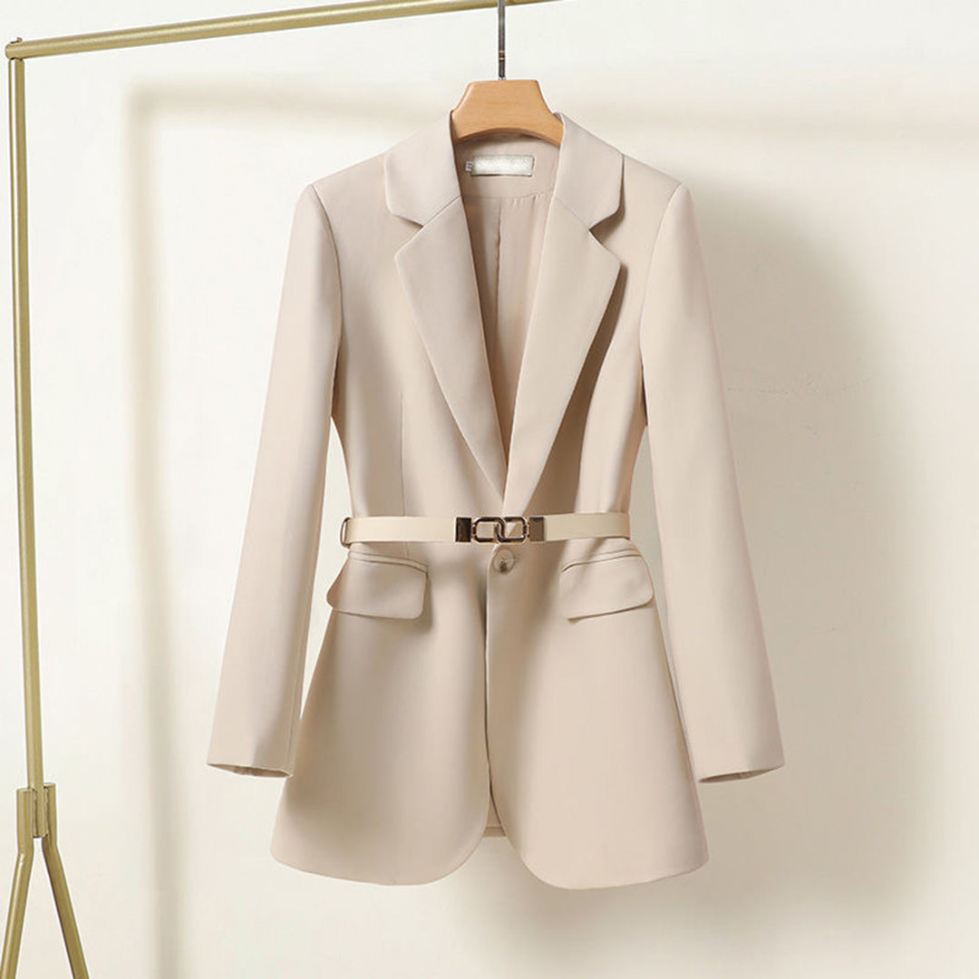 Blazer femme – Coupe décontractée – Taille cintrée – Ceinture boucle métal – Une boutonnière