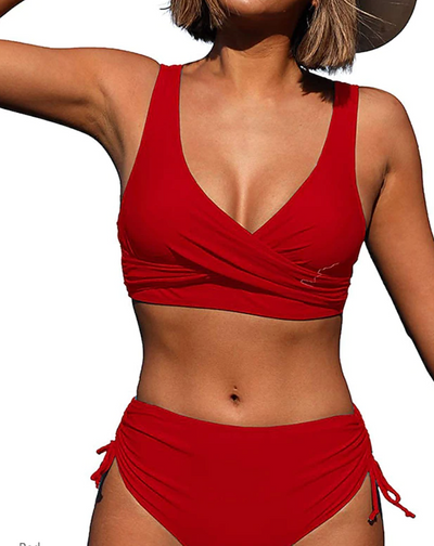 Bikini femme – Haut croisé galbant – Bas à liens réglables – Tissu extensible respirant