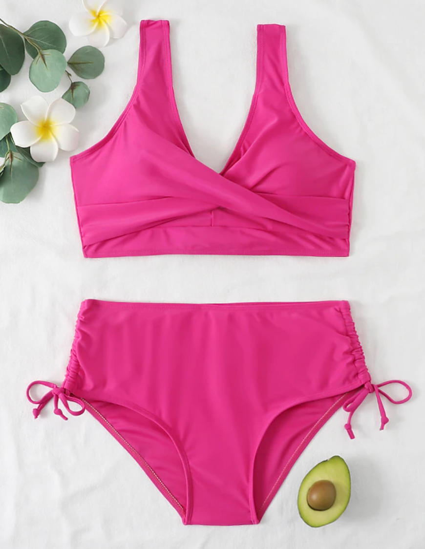 Bikini femme – Haut croisé galbant – Bas à liens réglables – Tissu extensible respirant