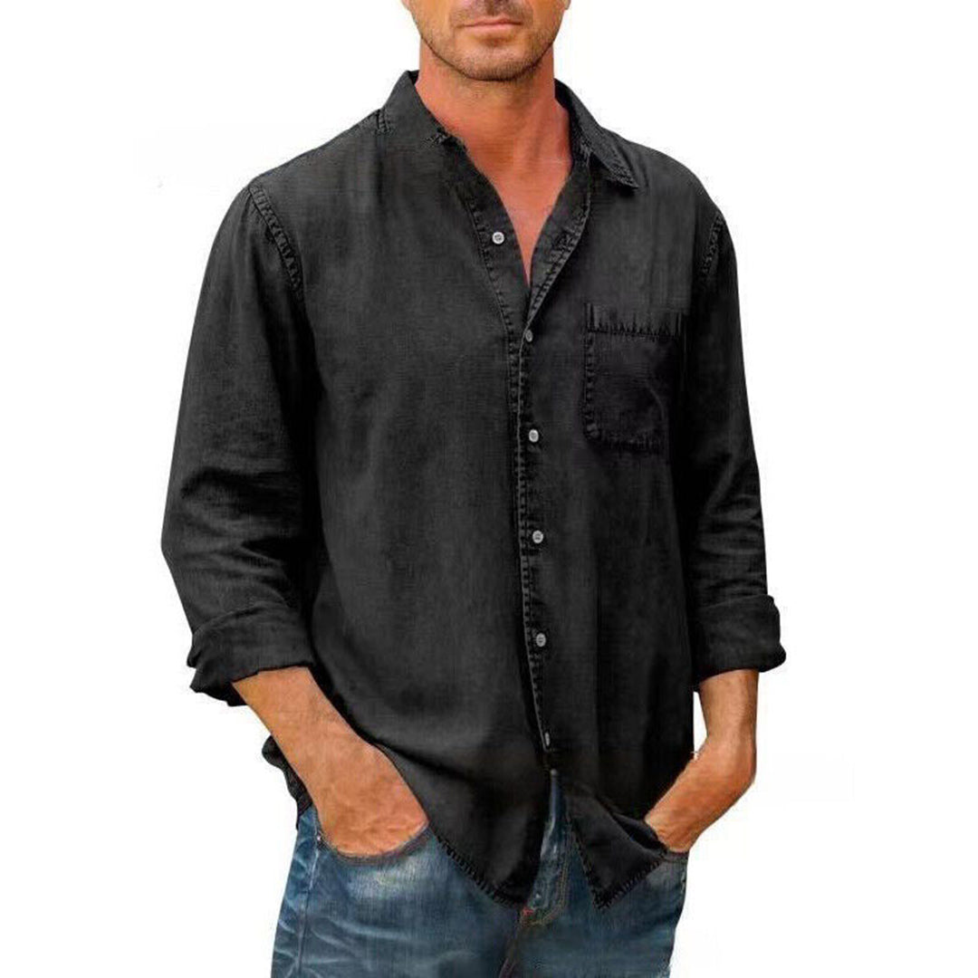Chemise homme – Coupe décontractée – Tissu respirant – Poche poitrine – Style usé