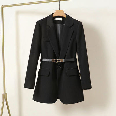 Blazer femme – Coupe décontractée – Taille cintrée – Ceinture boucle métal – Une boutonnière