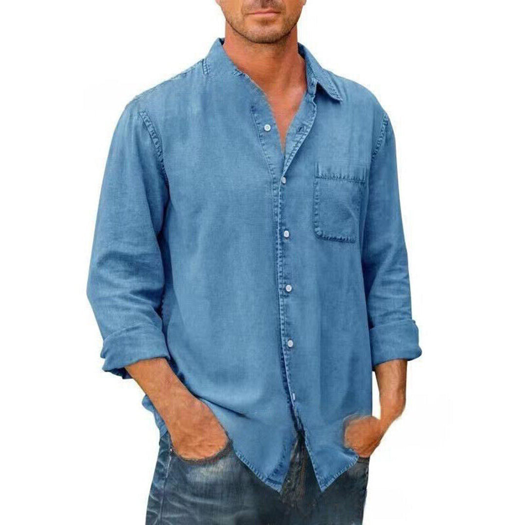 Chemise homme – Coupe décontractée – Tissu respirant – Poche poitrine – Style usé