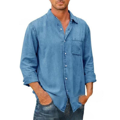 Chemise homme – Coupe décontractée – Tissu respirant – Poche poitrine – Style usé