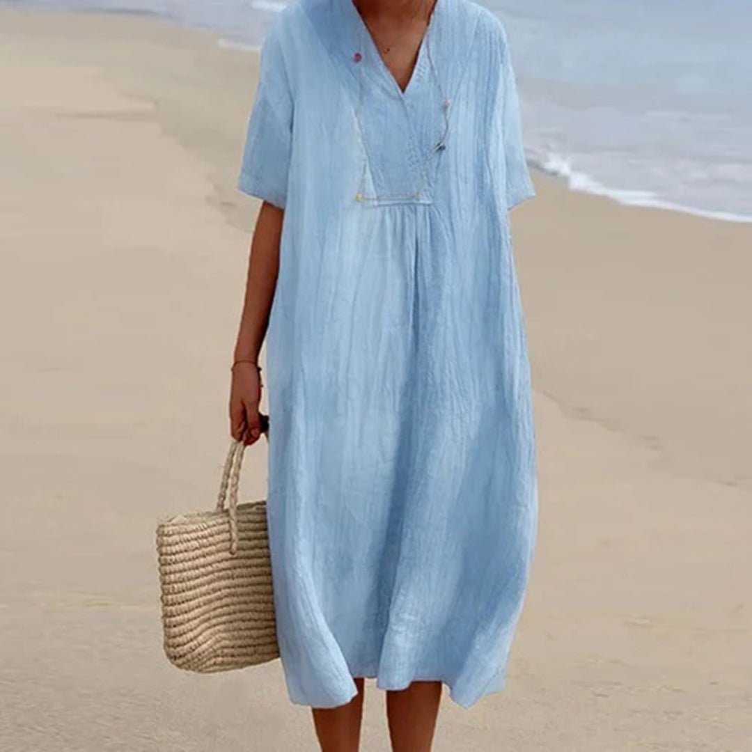 Robe Col V | 100% Lin | Fraîcheur Naturelle