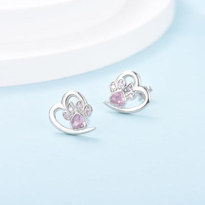 Boucles d'oreilles en forme de cœur incrusté de pattes de chien - Livia