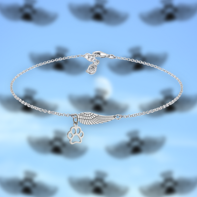 Bracelet Commémoratif en Argent avec Aile d'Ange et Empreinte de Patte – Marike