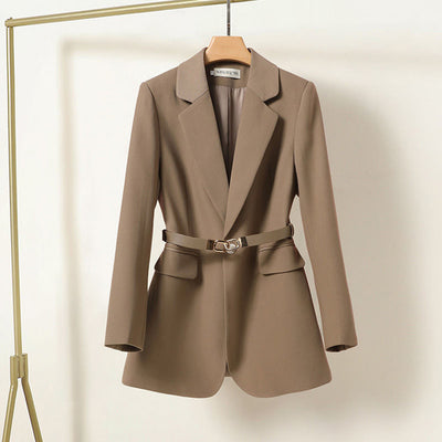Blazer femme – Coupe décontractée – Taille cintrée – Ceinture boucle métal – Une boutonnière