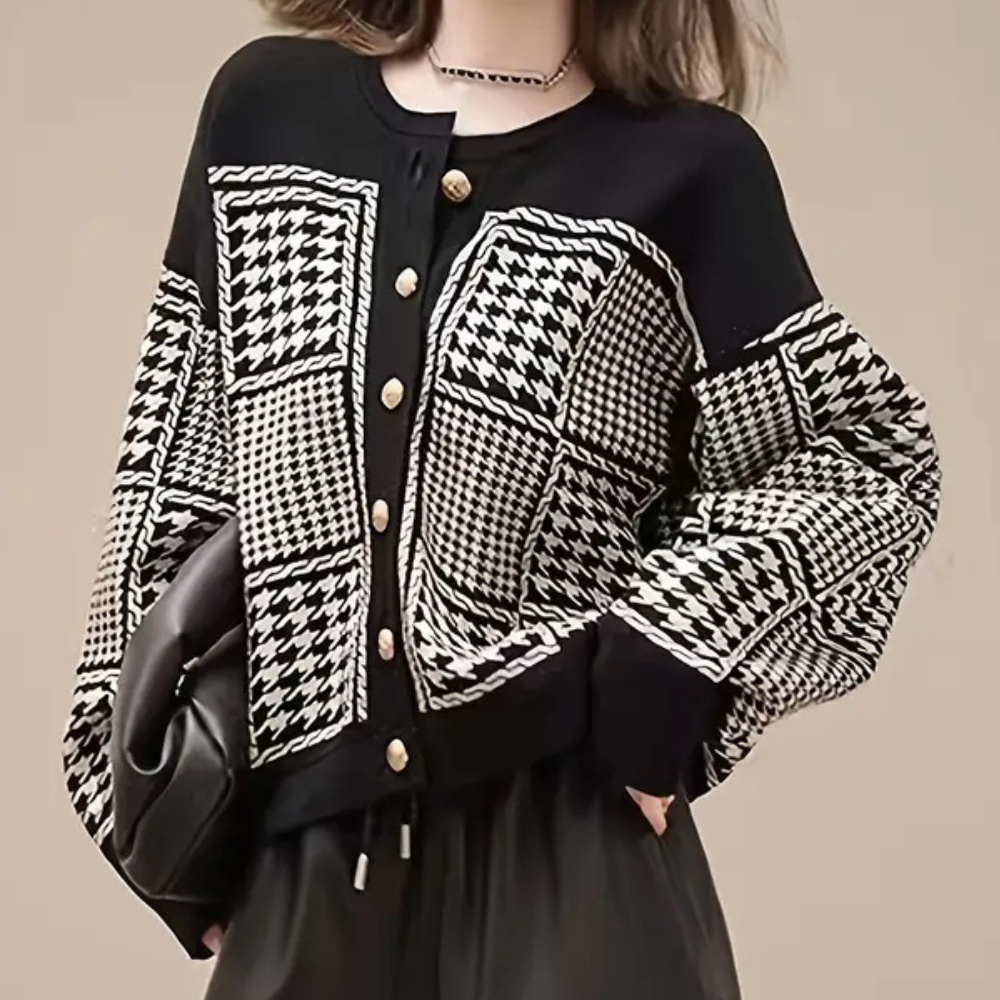 LAVINA - Cardigan Femme Pied-de-Poule Élégant et Moderne
