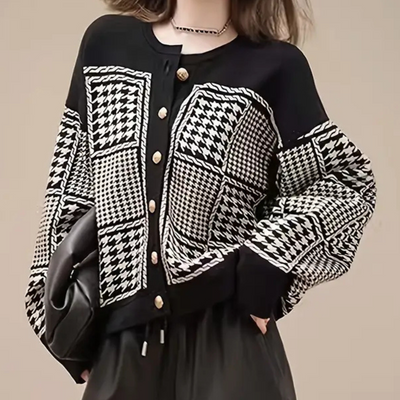 LAVINA - Cardigan Femme Pied-de-Poule Élégant et Moderne