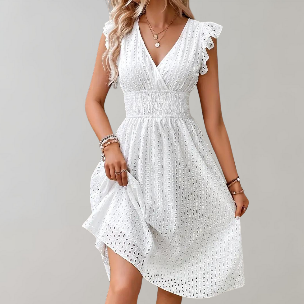 Reine - Robe D'Été Courte Blanche En Coton