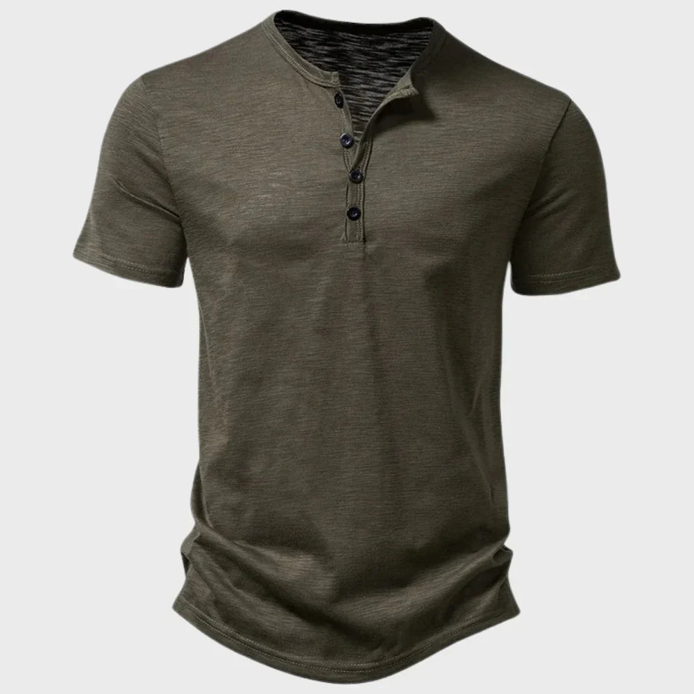 T-shirt homme – Coupe régulière – Soft knit – Col Henley – Manches courtes respirantes