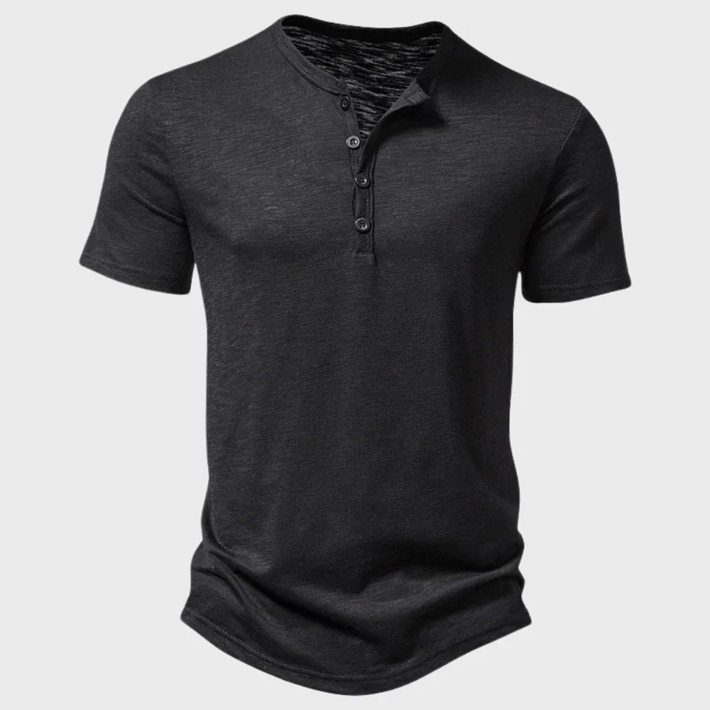 T-shirt homme – Coupe régulière – Soft knit – Col Henley – Manches courtes respirantes