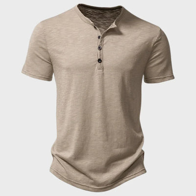 T-shirt homme – Coupe régulière – Soft knit – Col Henley – Manches courtes respirantes