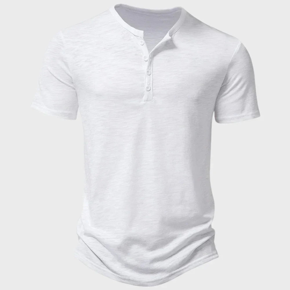 T-shirt homme – Coupe régulière – Soft knit – Col Henley – Manches courtes respirantes