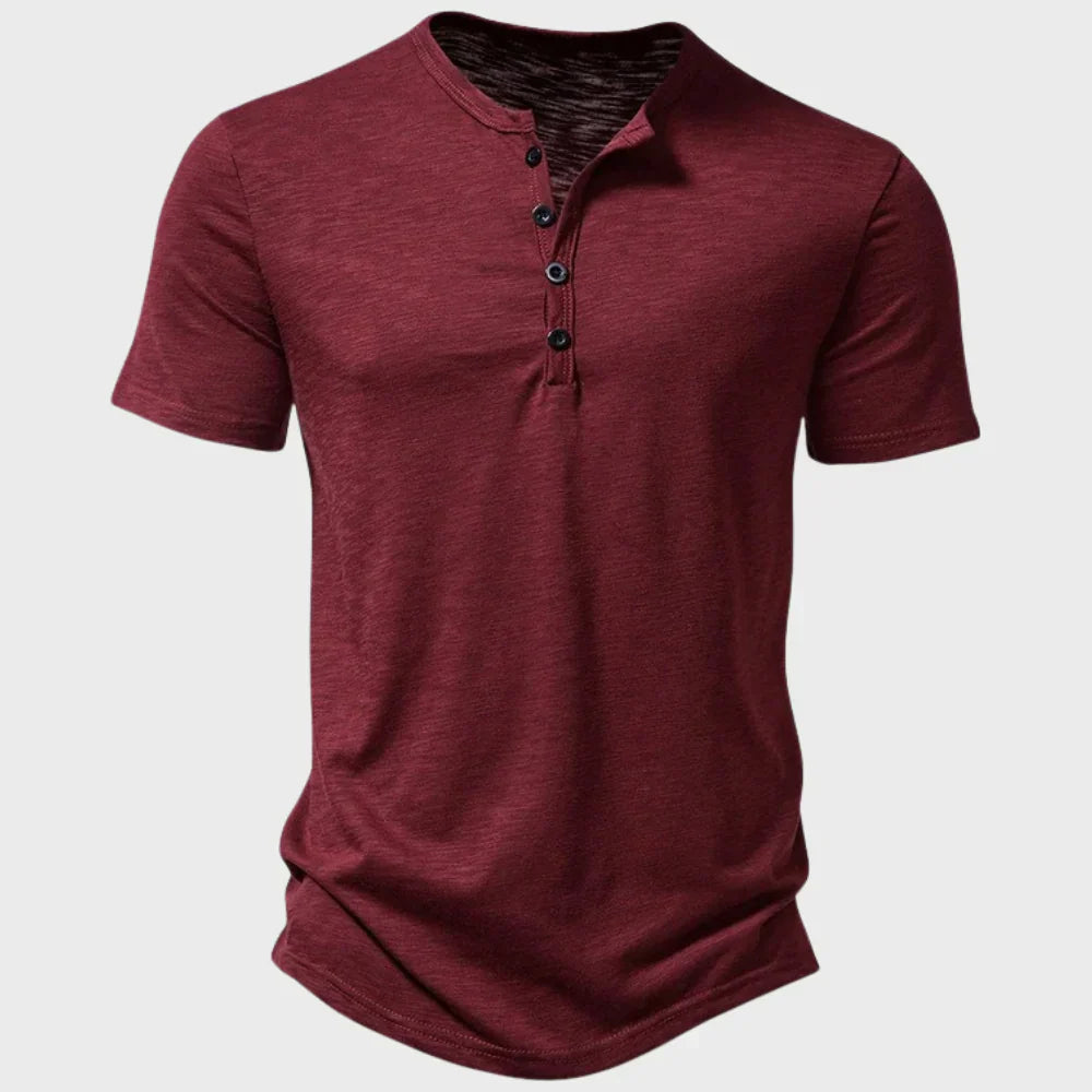 T-shirt homme – Coupe régulière – Soft knit – Col Henley – Manches courtes respirantes
