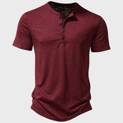 T-shirt homme – Coupe régulière – Soft knit – Col Henley – Manches courtes respirantes