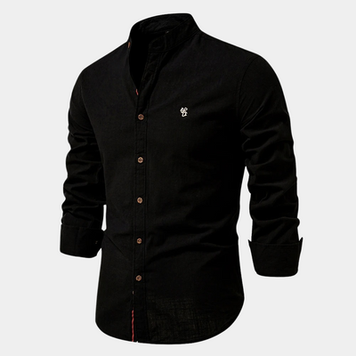 Chemise homme – Coupe slim – Col montant – Boutonnage contrasté – Tissu respirant