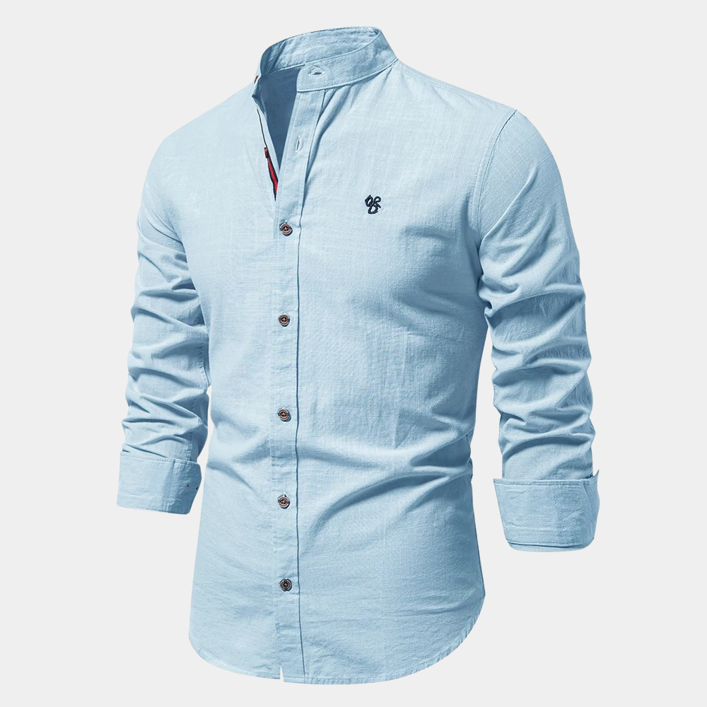 Chemise homme – Coupe slim – Col montant – Boutonnage contrasté – Tissu respirant